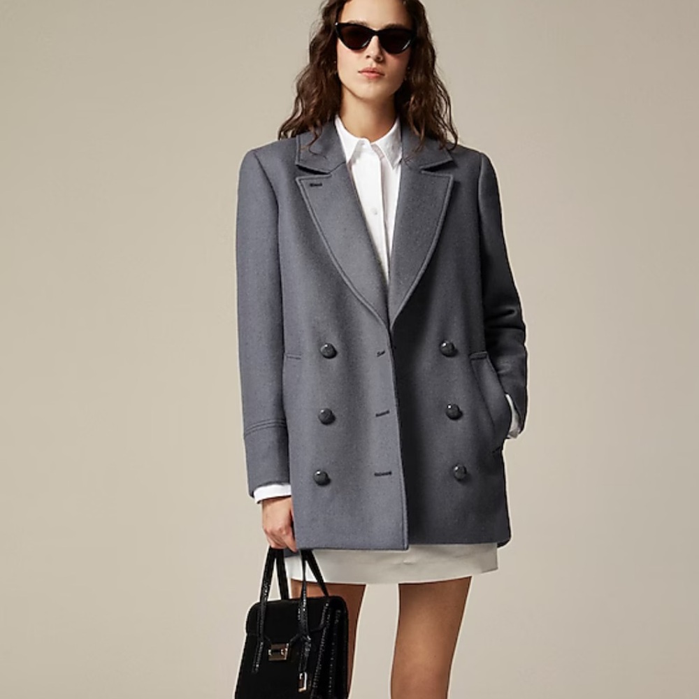 J.Crew Classic Grey Peacoat in Italian Wool Blend